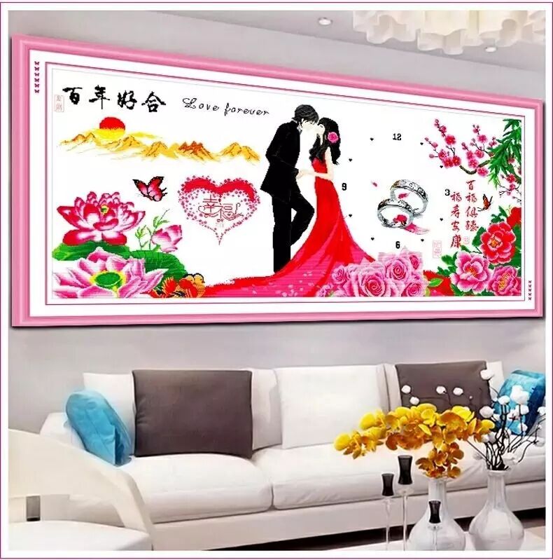 2019 đám cưới kết hôn loạt cross stitch phòng ngủ Bainianhaoge phòng khách mới lễ hội cưới thêu thêu đơn giản - Công cụ & phụ kiện Cross-stitch tranh thêu non nước hữu tình