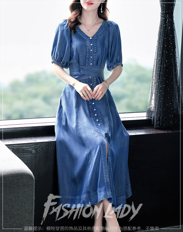 blue jean summer dresses Elegant Blue Denim Dress for Summer Events and Casual Outings main image 0