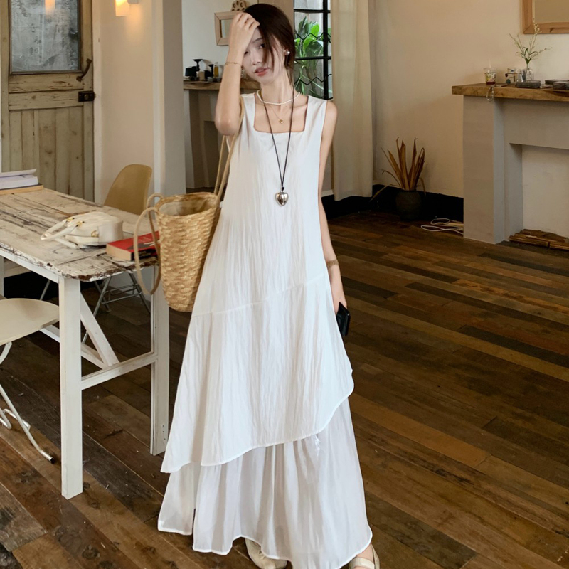 Beach Vacation Casual Camisole Dress for Women, Summer High-End Irregular Splicing Sleeveless Suspender Long Dress Beach Vacation Casual Camisole Dress for Women, Summer High-End Irregular Splicing Sleeveless Suspender Long Dress