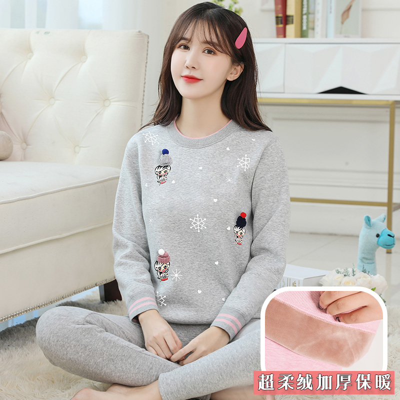 phụ nữ đồ lót ấm dày nhung một tập hợp các đỉnh sinh viên độc thân mảnh junior nữ sinh trung học trẻ em lớn quần áo mùa thu set bottomshirt.