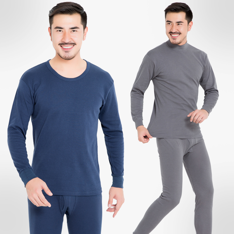 Ice Rhyme Flying Autumn Clothes Sanitary Pants Men's Pure Cotton Thin middle aged medium-high collar full cotton base lingerie suit