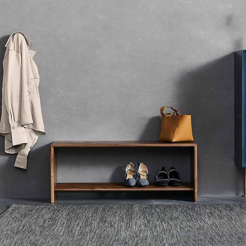 Black walnut color designer can sit at the door to change the shoe stool home door entry solid wood rectangular long stool