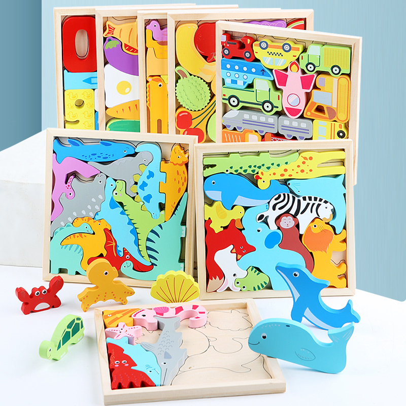 Children's Animal Fruit Creative Theme Cubism Puzzle Building Blocks Kindergarten Baby Puzzle Power Early teaching Toy Toy Plates
