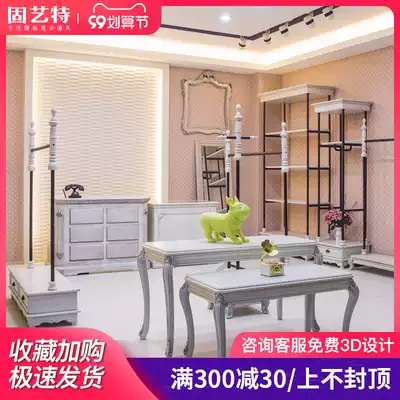 Solid art European women's clothing store shelves floor-to-ceiling side hanging is hanging against the wall clothes display rack cabinet wooden wall