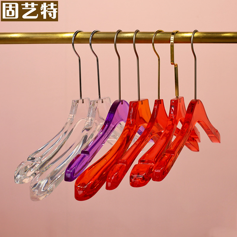 Curve clothing store Acrylic clothing rack high-end transparency and widening gold trace-free anti-slip bracket clamp