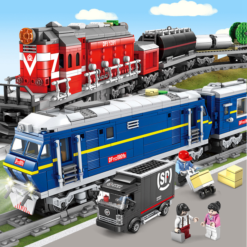 City Train Electric Track Train Building Blocks and Sky-High High-Speed Rail Toy Boys' Birthday Gift