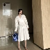 Váy sơ mi trắng 2019 xuân hè Hàn Quốc V-cổ dài tay eo dài xù dài eo cao - Sản phẩm HOT