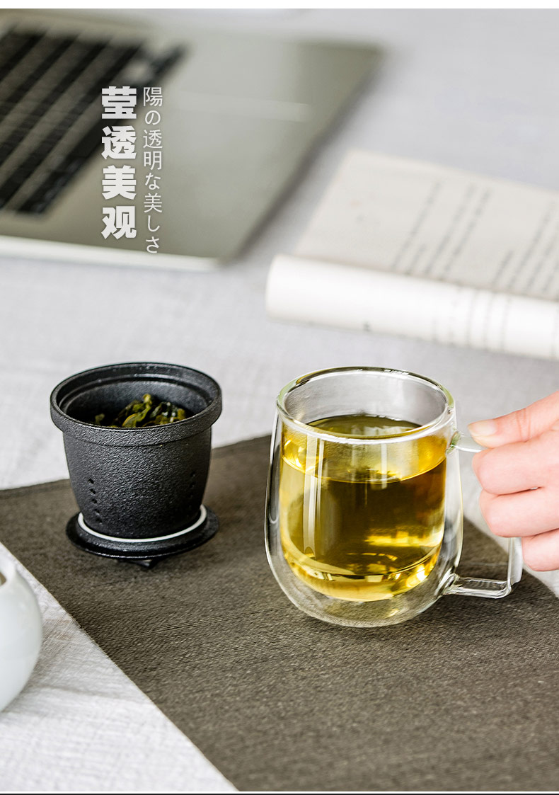 Contracted double - layer glass heat - resisting work tea cups with cover filter office flower tea keller cup men and women