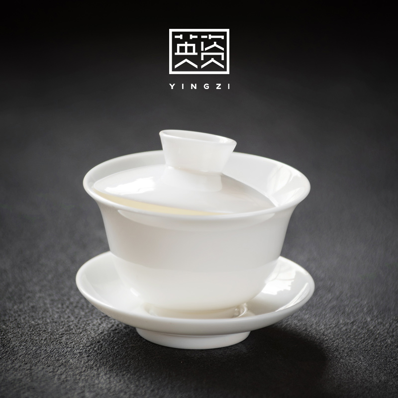 Jade porcelain tureen ceramic cups large three to make tea bowl kung fu tea set to bowl bowl of dehua yu fat white porcelain