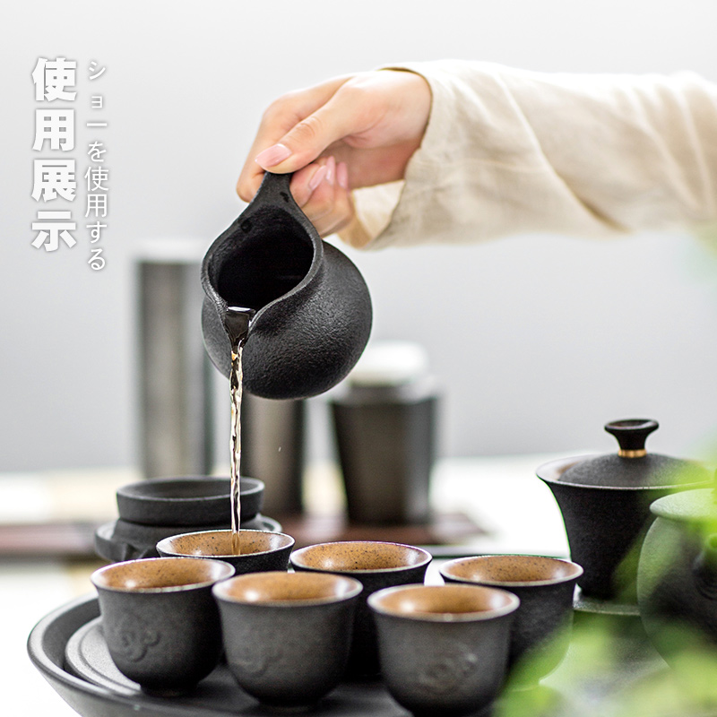 Yellow sand coarse ceramic tea set office of a complete set of household ceramics creative kung fu tea tea lid bowl of tea