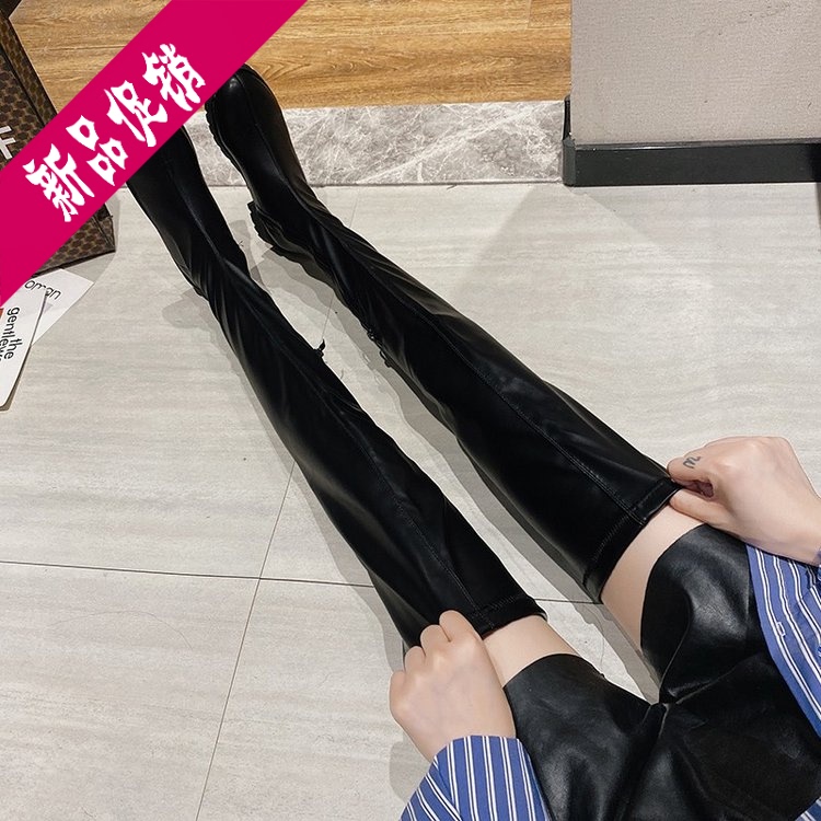 2025 Trendy Plus-Size Women's Shoes, Elastic Boots, Over-The-Knee Boots, New Versatile Leather Riding Boots, Slimming Black