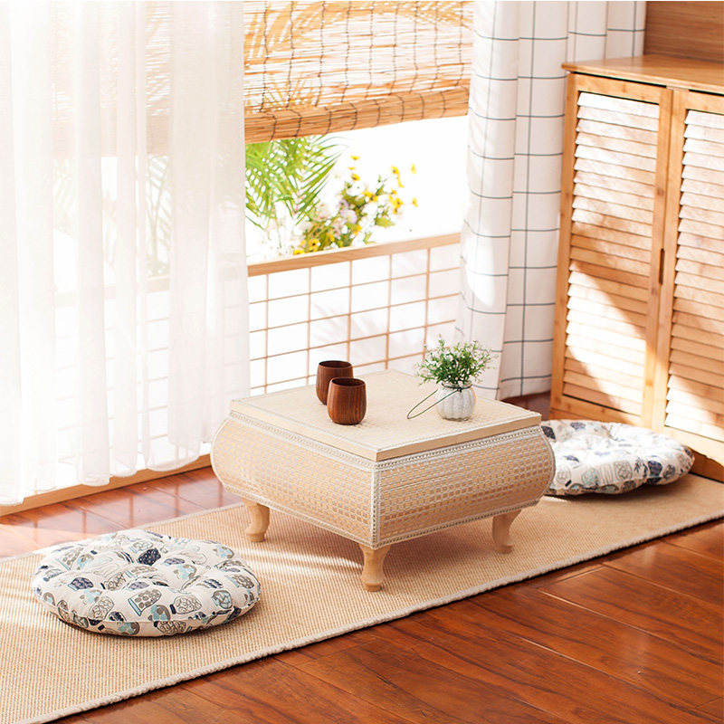 Grass-woven bamboo-woven short table-tatami small tea table day-style pit table minimalist computer desk for home balcony small tea table
