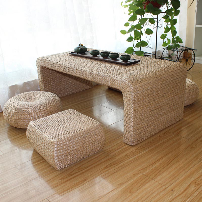 Straw woven rattan woven Tatami tea table Low table combination floor table Simple Kang table Small apartment type Kung Fu Tea table Modern