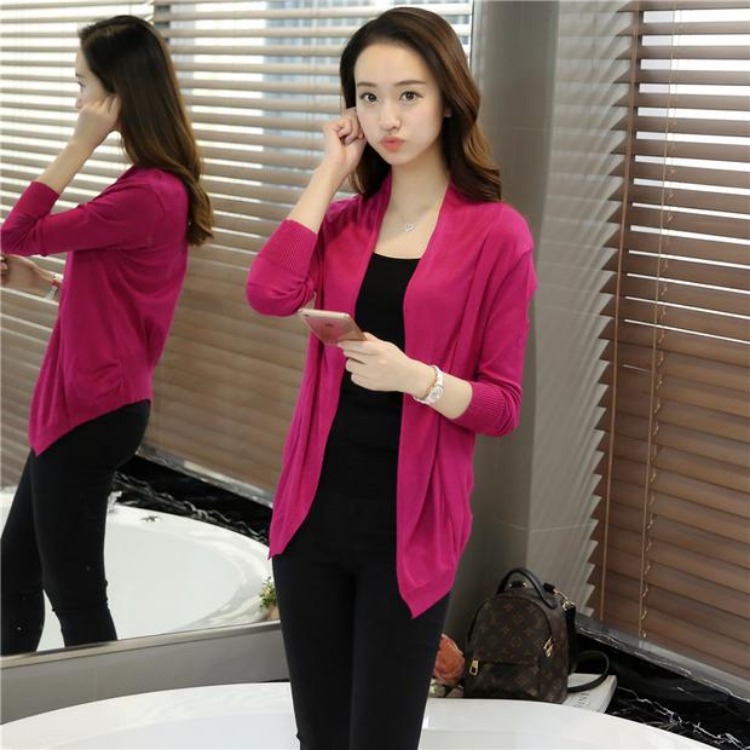 Mùa xuân và mùa thu mới 2018 áo len ngắn của phụ nữ áo len mỏng điều hòa áo sơ mi áo len khăn choàng dài tay ao len nu
