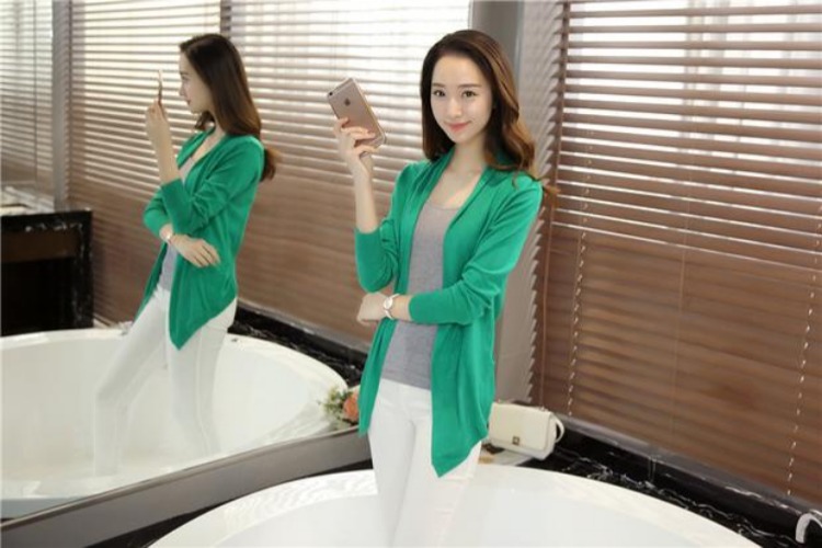 Mùa xuân và mùa thu mới 2018 áo len ngắn của phụ nữ áo len mỏng điều hòa áo sơ mi áo len khăn choàng dài tay ao len nu