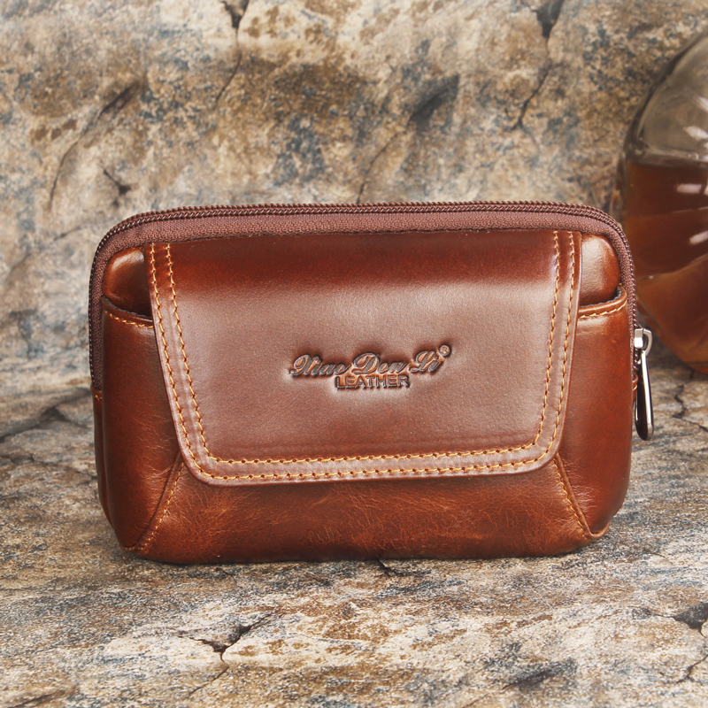 Leather small fanny pack men's cross section wear belt mobile phone bag 5 5 inch mobile phone fanny pack head layer cowhide waist bag wallet