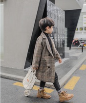French Monee Gtyel boys Korean style horn button coat autumn and winter thickened woolen mid-length coat