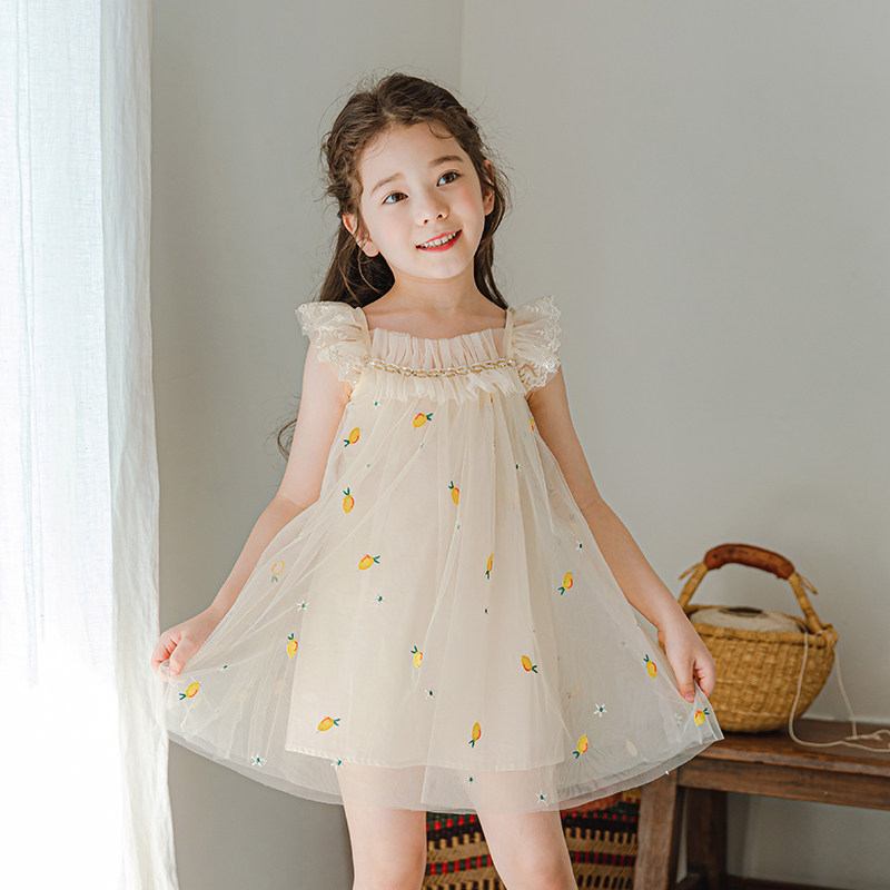 Boat Rat Girl Foreign Dress Foreign Pie Square necklace Lace Lace Embroidered Dress Child Skirt Toddler Toddler Summer Dress