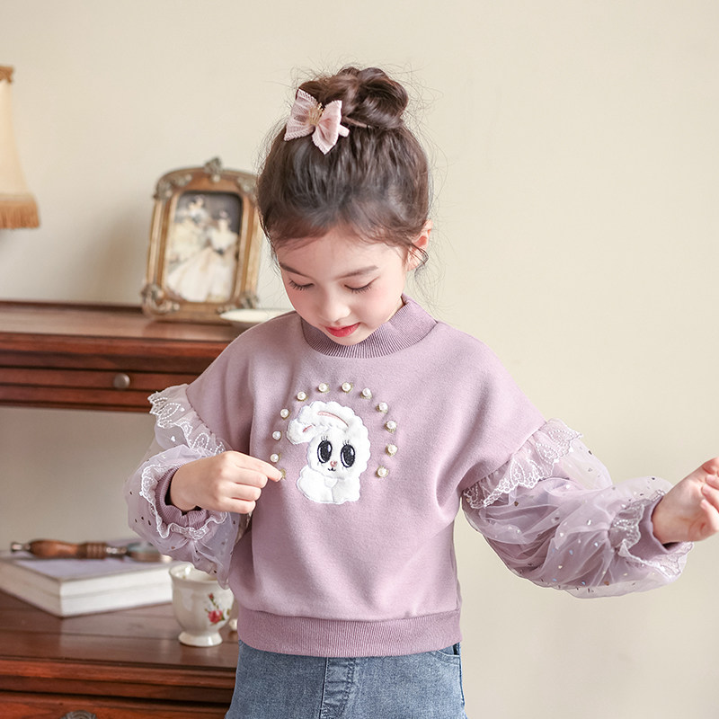 Boat rat girl gush clothing integrated suede autumn winter 2021 new thickened foreign palate cartoon half high collar baby blouse