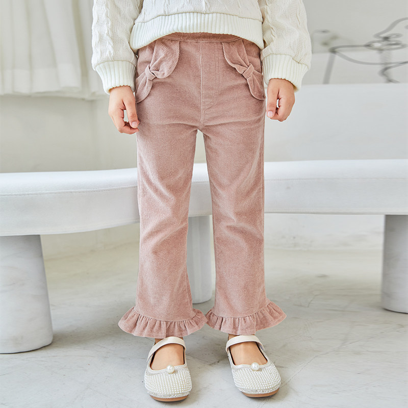 Boat rat girl pants 2021 new fashion autumn style Fancy Thickened Lamp Wick Suede Baby MicrolaButterfly Knot