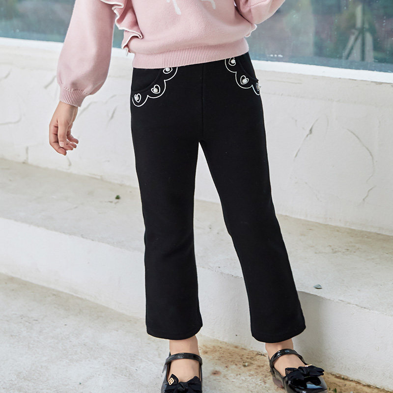 Boat mouse plus velvet thick pants girls wear black fashion casual children's 2021 new autumn and winter models in winter