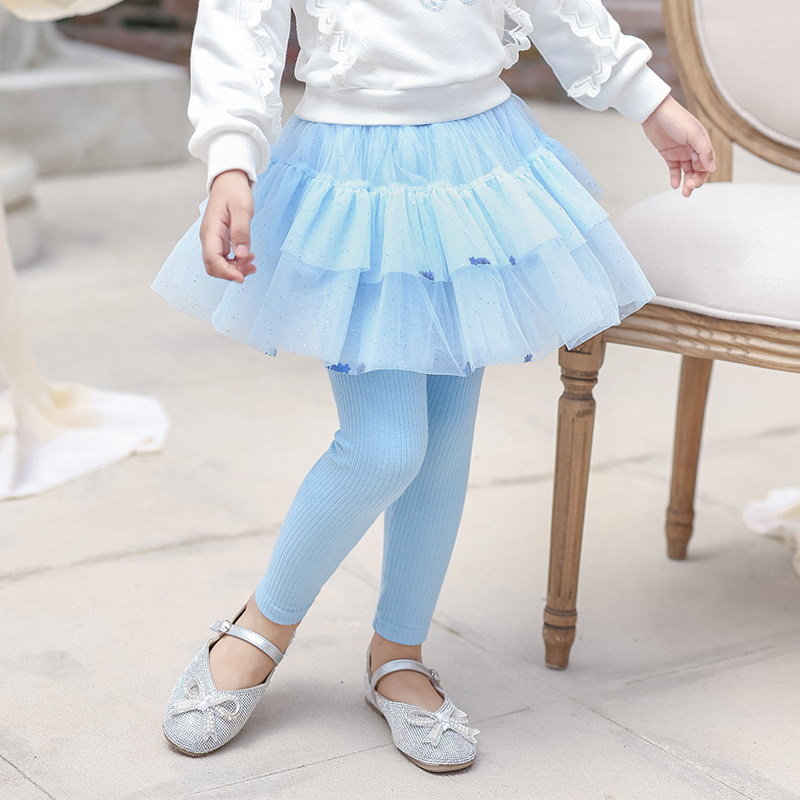 Boat Rat Girl Pants Fake Two Dress Pants Fluffy Net Yarn High Waist Children Inner Lap Pants Spring Autumn Outwear Foreign Pie Trousers