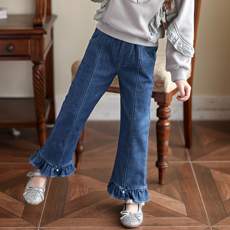 Boat Rat Girl Gvet Jeans Autumn Winter High Waist Thickening Ocean Pie Small Horn Pants Children Pants Little Girl Pants Long Pants