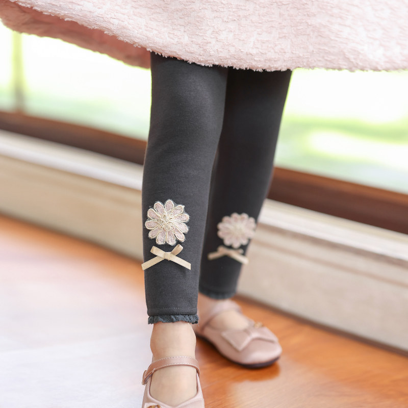 Boat rat girl gush with inner lap pants autumn and winter outside wearing foreign pie integrated thin suede white high waist flowers baby pants