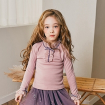 Boat Mouse Boy clothing Girls hit undershirt autumn and winter plus suede thickened lace round collar Child long sleeve t-shirt female baby blouse