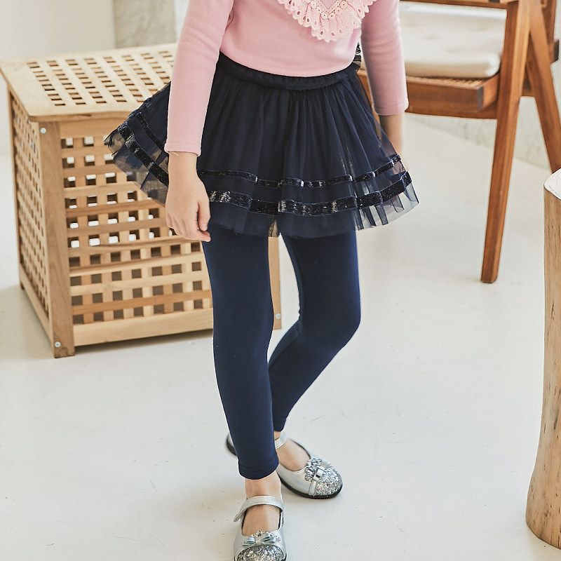 Cruise girl skirt autumn plus thicken fake two pieces of net pants high waist children wear bottle outside wear