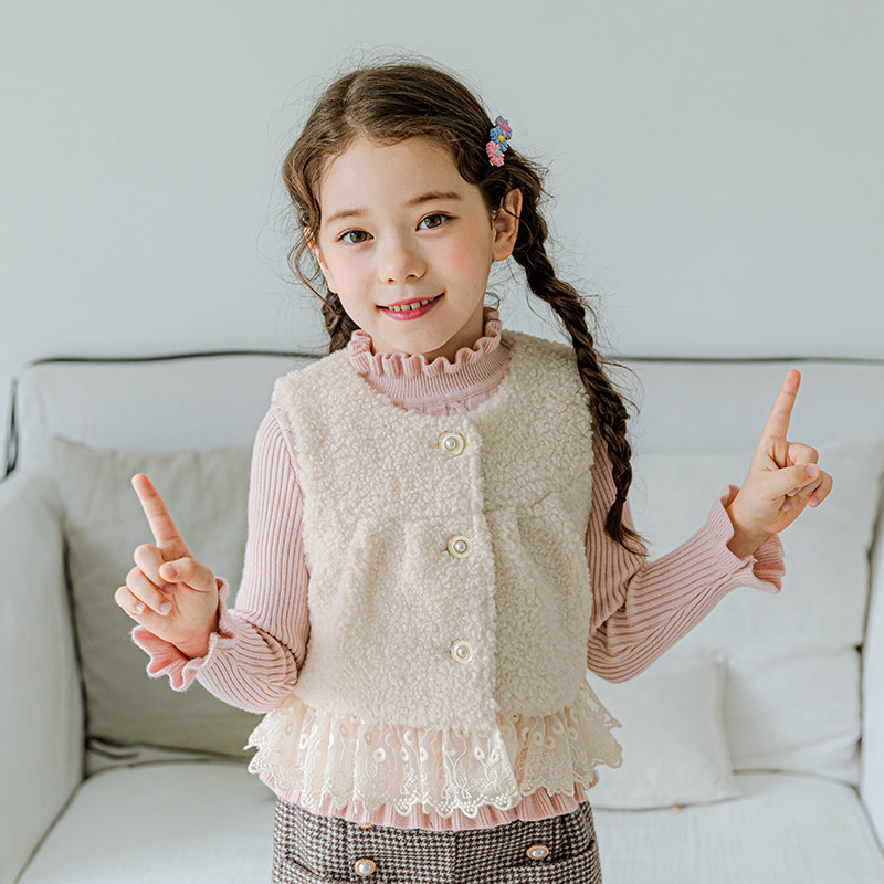 Crow girl horse winter dress 2021 new outer wear fashion vest winter girl with cotton lamb