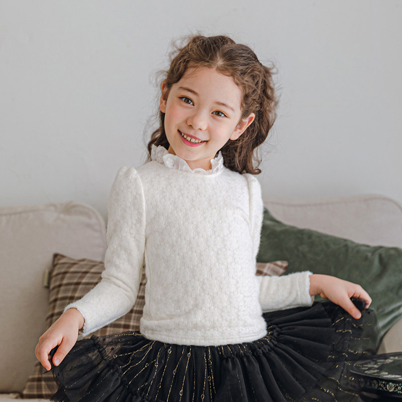 Boat rat girl gush with undershirt white lace white lace collar blouse autumn winter thickened Ocean sends children T-shirt long sleeves