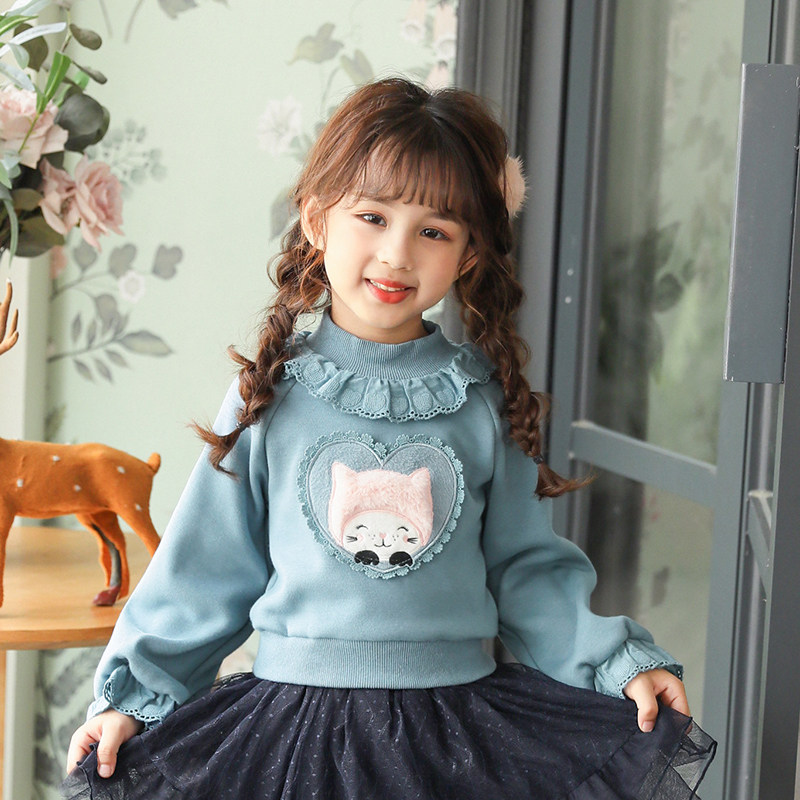Cruise girl thick T-shirt plus thickness sleeve hood half-high-collar cartoon long sleeve baby autumn winter clothing children's coat pie