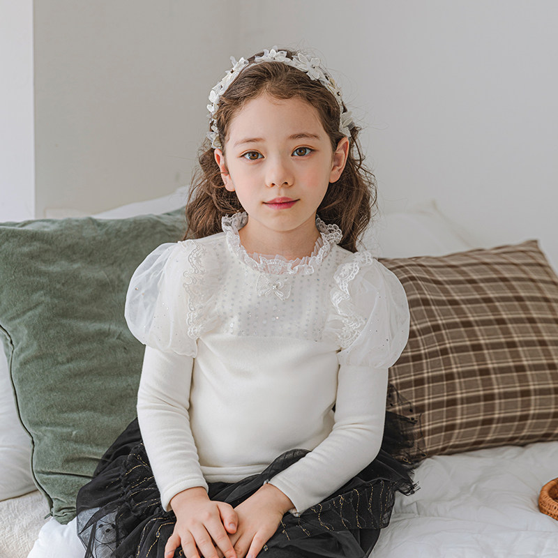 Boat rat girl gush with undershirt white round necklace Lace Blister Child Blouse Child Blouse Autumn Winter Dress Female Baby Long Sleeve