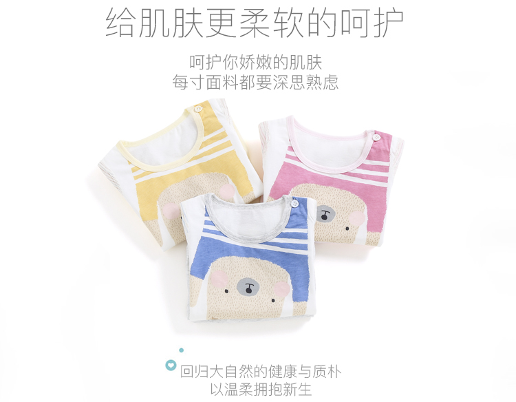 Tong Taixia new baby cotton nửa tay áo phù hợp với 9-12-18 tháng người đàn ông và phụ nữ vai mở ngắn tay áo quần short