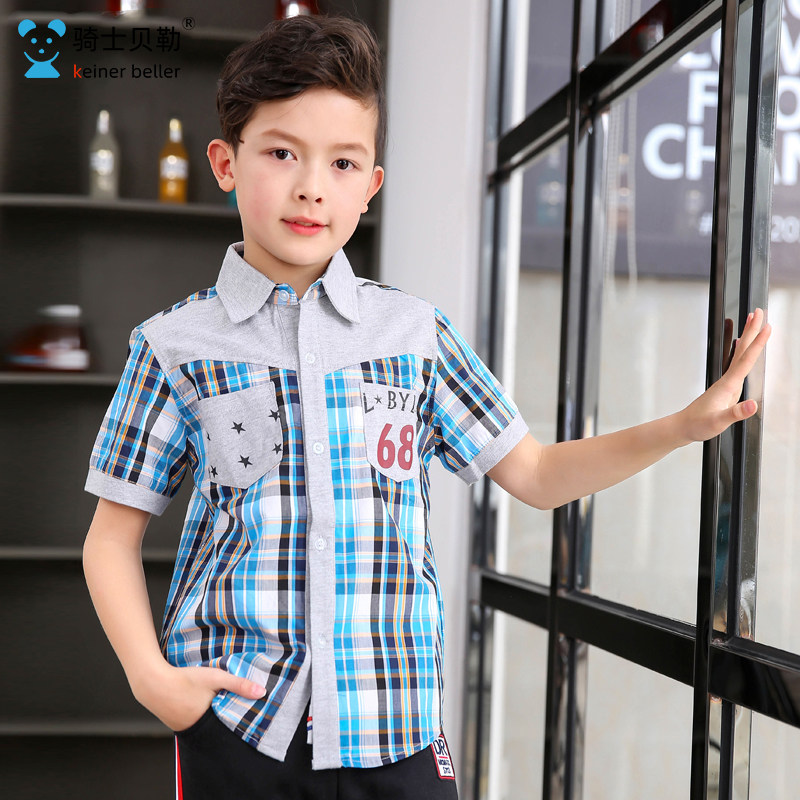 Cavalier Belle Summer Boys Short-sleeved Shirt Korean Style Trendy Children's Cotton Plaid Shirt Big Boy Plaid Shirt - Taobao