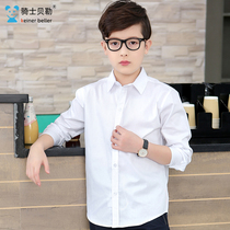 Childrens clothing boys white long-sleeved shirt Pure cotton middle and high school children spring and summer student performance shirt Childrens school uniform 15 years old