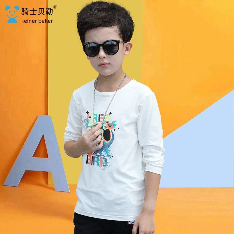Boy Clothing Boy Long Sleeve T-shirt Autumn Dress Round Collar 2022 New CUHK Boy Boy 12 Han Edition 15-year-old white T-shirt