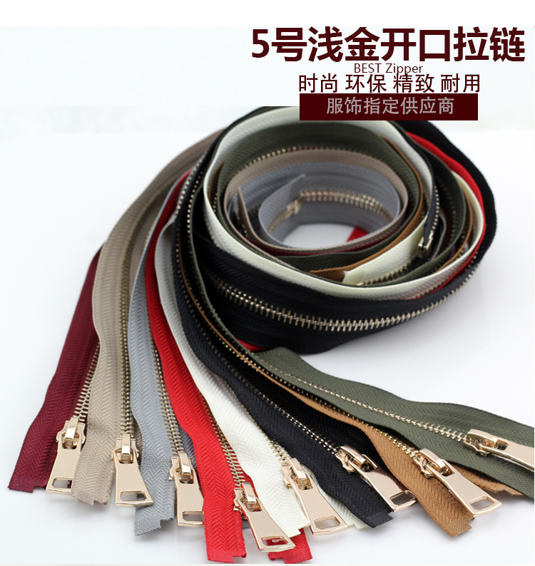 Number 5 metal copper opening pull chain clothes door flap jacket pull-lock down jacket upscale gold pull lock open tail pull chain