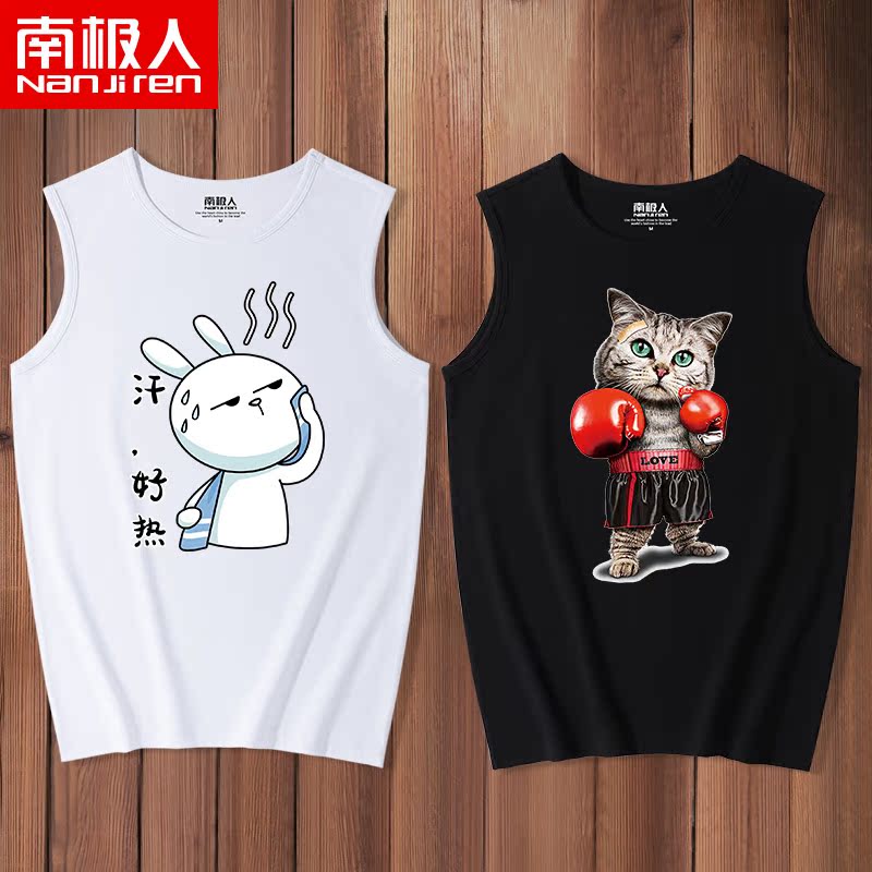 Vest in thương hiệu thủy triều nam bên ngoài mặc vết máu thế hệ thứ hai đầu in lỏng lớn xu hướng đang triều tay t-shirt vết sưng vai