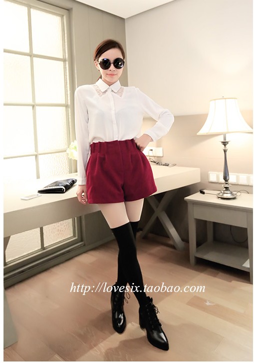 Quần short len ​​mùa đông nữ mặc quần thể thao cạp cao cạp cao quần rộng MM béo cỡ lớn là giày đế dày dày giày sinh viên quần sooc đen nữ lưng cao