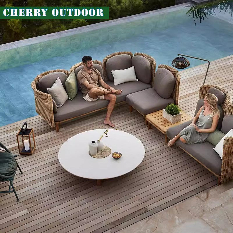Outdoor Southeast Asia rattan sofa patio Courtyard Open-air Villa Creative Vine choreography Chair Composition Outdoor Garden Waterproof furniture-Taobao
