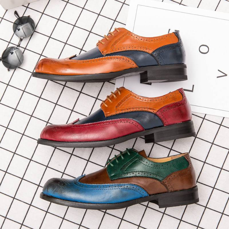 Photo Gallery Trends Color Pointed Men's Wedding Leather Leather Sleeve Feet Splicing Color Large Size Interior Heightening Casual Shoes