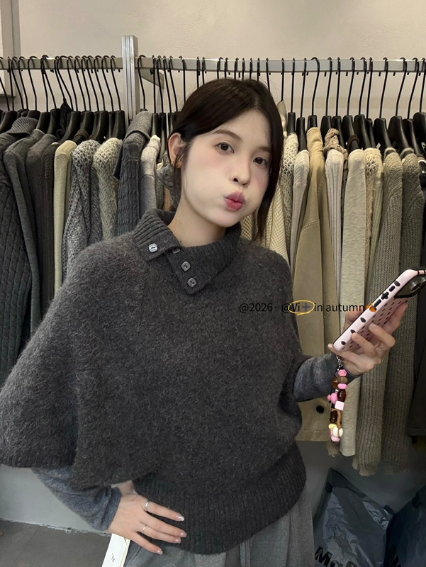 Vi+ Only Brand 99590 Korean Style Short-Sleeve Knit Sweater for Women, Autumn and Winter Inner Wear, Lazy Style Mid-Sleeve Cape Top, Trendy