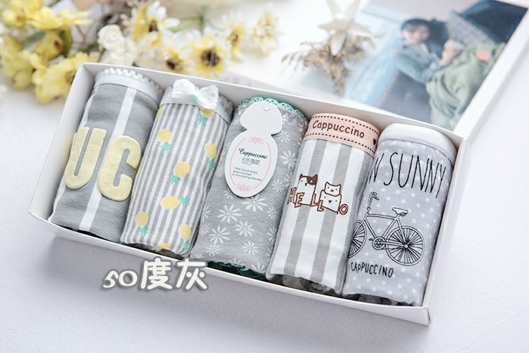 Nhật Bản nhỏ màu xám tươi đồ lót phim hoạt hình cotton nữ tóm tắt thấp quà tặng hộp thời trang sinh viên quần lót thể thao