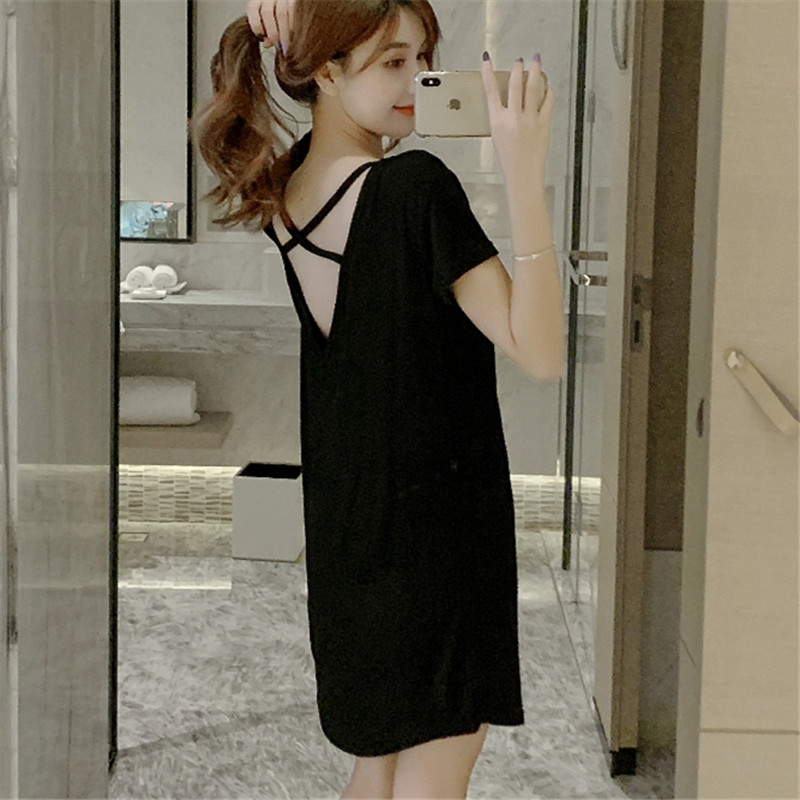 Summer nightdress women's modal cotton thin sweet short-sleeved pajamas summer 2022 new sexy backless dress