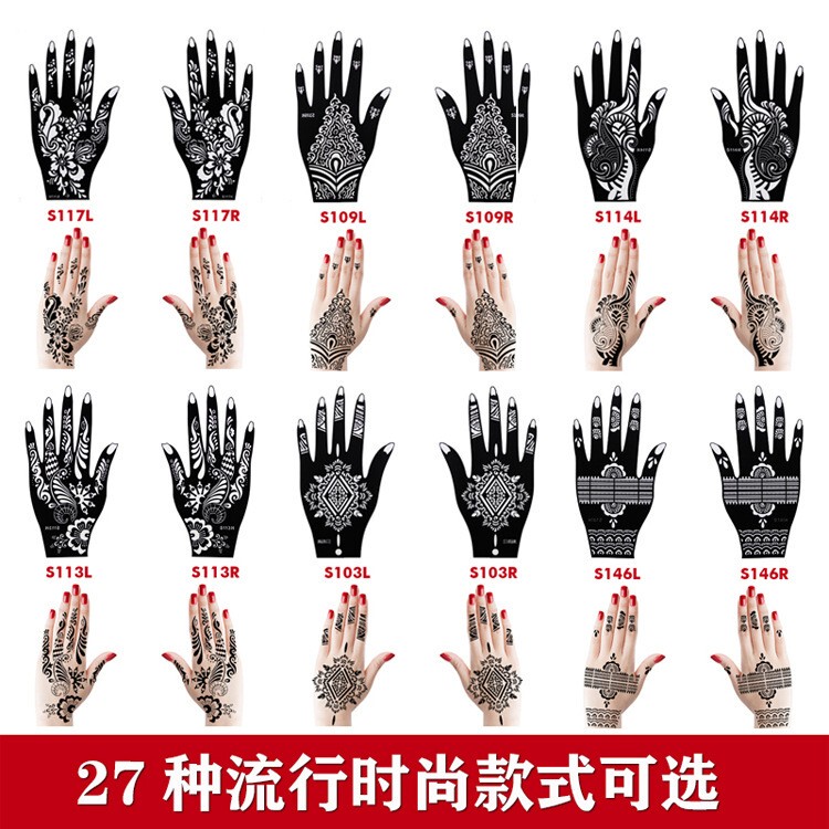 Free Shipping 8 Sheets/Set New Henna Hand Painting Stencil Tattoo Template (Non-Tattoo Stickers, Includes Paint)