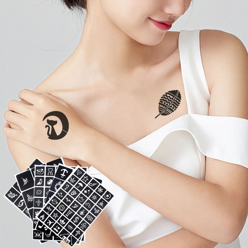 Hollow Tattoo Stencil for Women, Glitter Spray Tattoo Template, Fresh Butterfly Flower Cartoon Wolf Tiger Painting Template