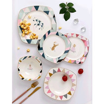 Ceramic plate square creative Nordic ins Western plate household dish steak plate steak plate modern tableware
