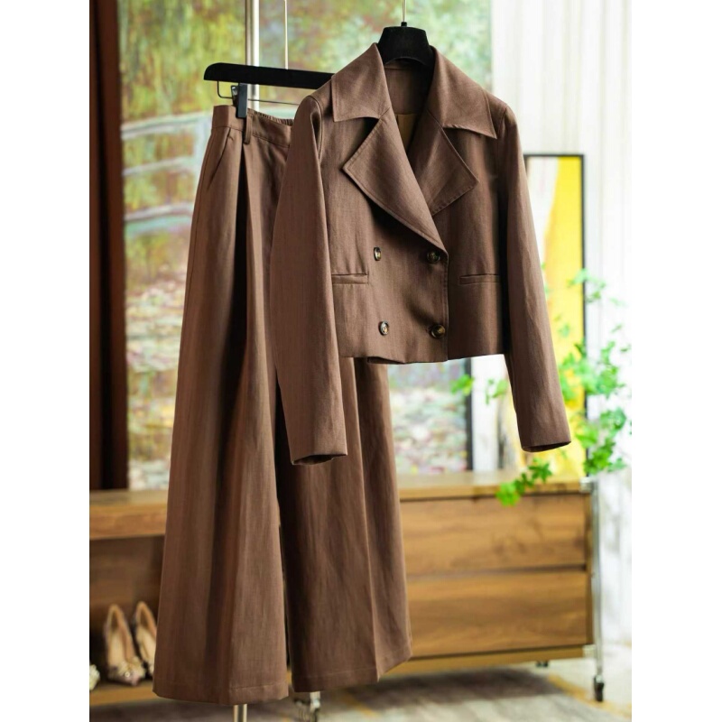 Linen Commuter Style Lapel Double-Breasted Two-Piece Loose Slimming Fashion Suit